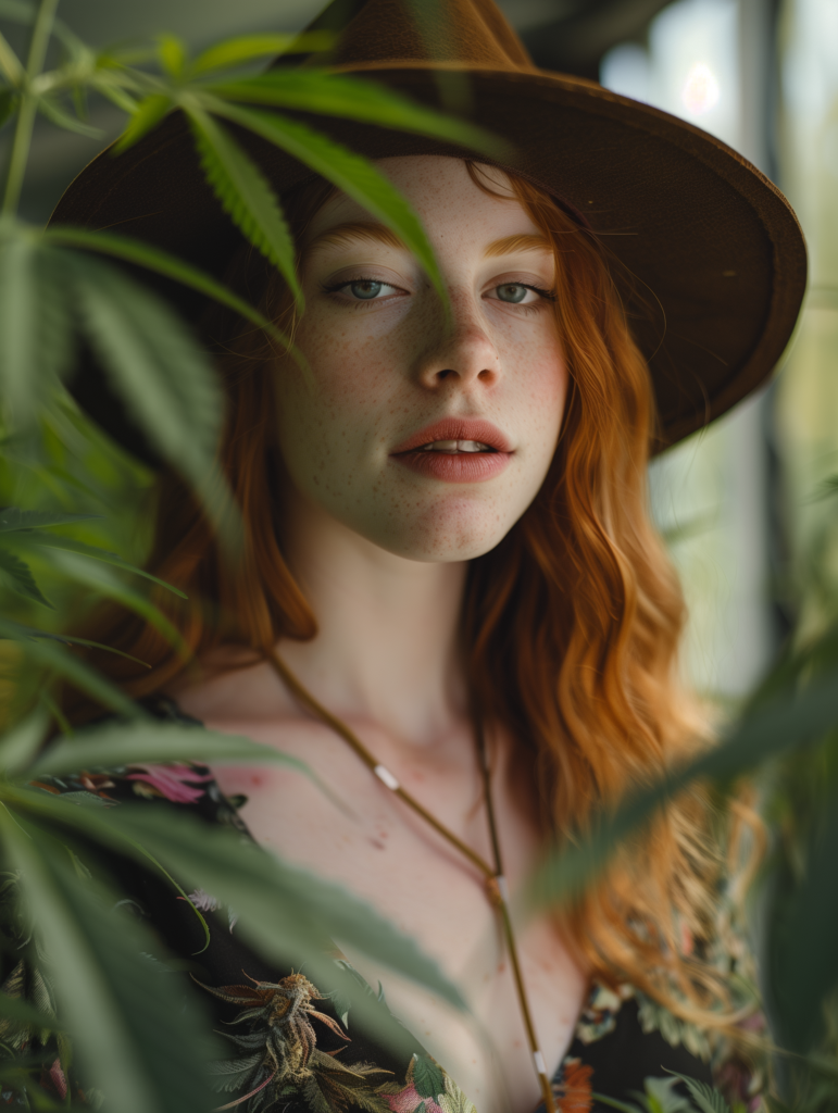 Model girl near cannabis