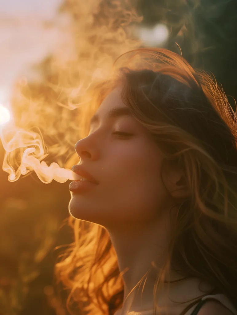 girl exhaling smoke