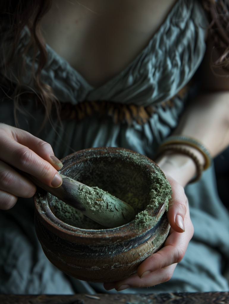 mortar and pestle-grinding cannabis