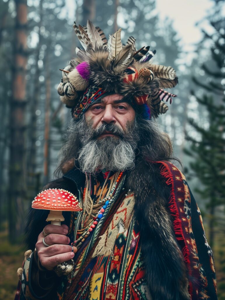 siberian shaman with amanita muscaria