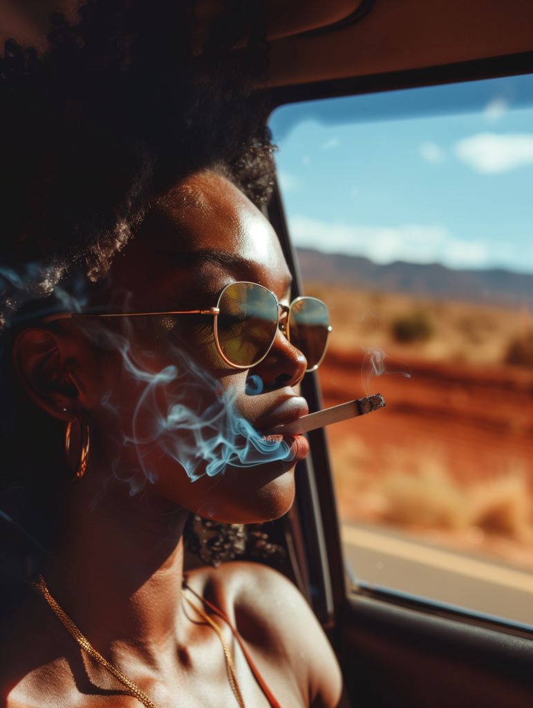 woman on road enjoying smoking